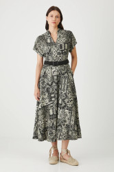 Šaty s příměsí lnu Medicine černá barva, midi