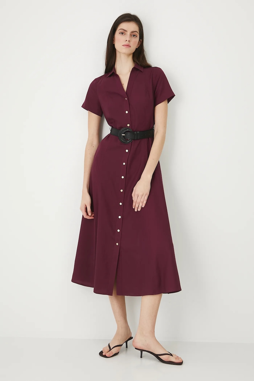 Šaty s příměsí lnu Medicine vínová barva, midi