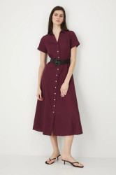 Šaty s příměsí lnu Medicine vínová barva, midi