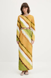 Šaty s příměsí lnu Never Fully Dressed žlutá barva, maxi, NFDDR2014