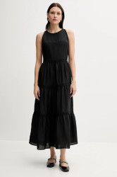 Šaty s příměsí lnu Pedro del Hierro černá barva, maxi, 3819824