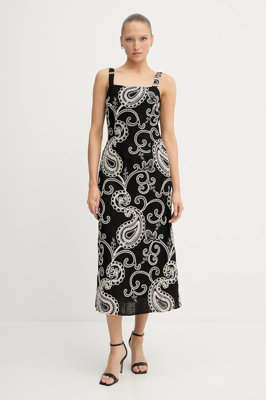 Šaty s příměsí lnu Pedro del Hierro černá barva, maxi, přiléhavé, 3819830