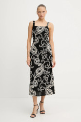 Šaty s příměsí lnu Pedro del Hierro černá barva, maxi, přiléhavé, 3819830