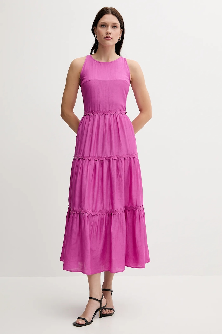 Šaty s příměsí lnu Pedro del Hierro růžová barva, maxi, 3819824
