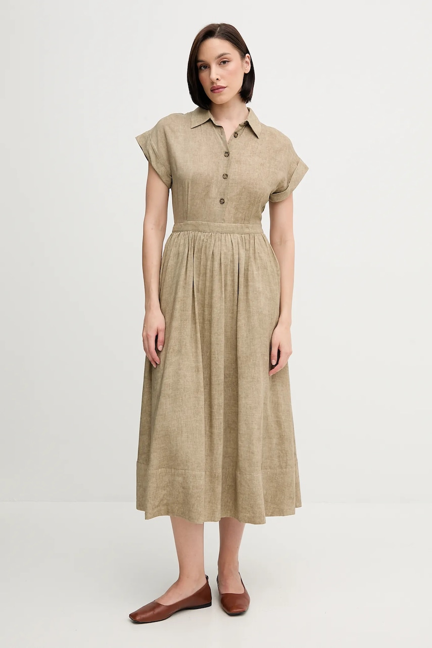 Šaty s příměsí lnu Pedro del Hierro zelená barva, maxi, 3819816