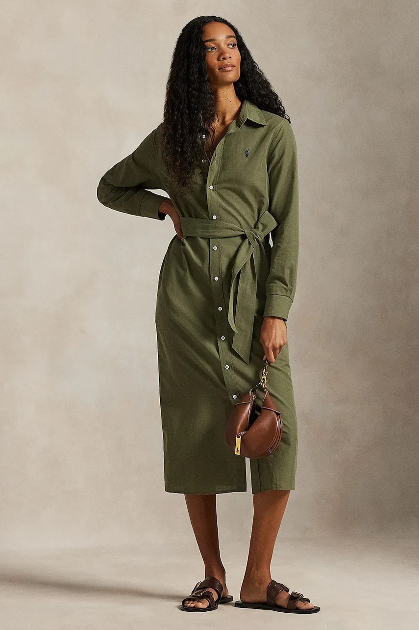 Šaty s příměsí lnu Polo Ralph Lauren zelená barva, mini, 211A96346