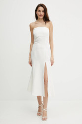 Šaty s příměsí lnu Twinset béžová barva, midi, 251TT2306