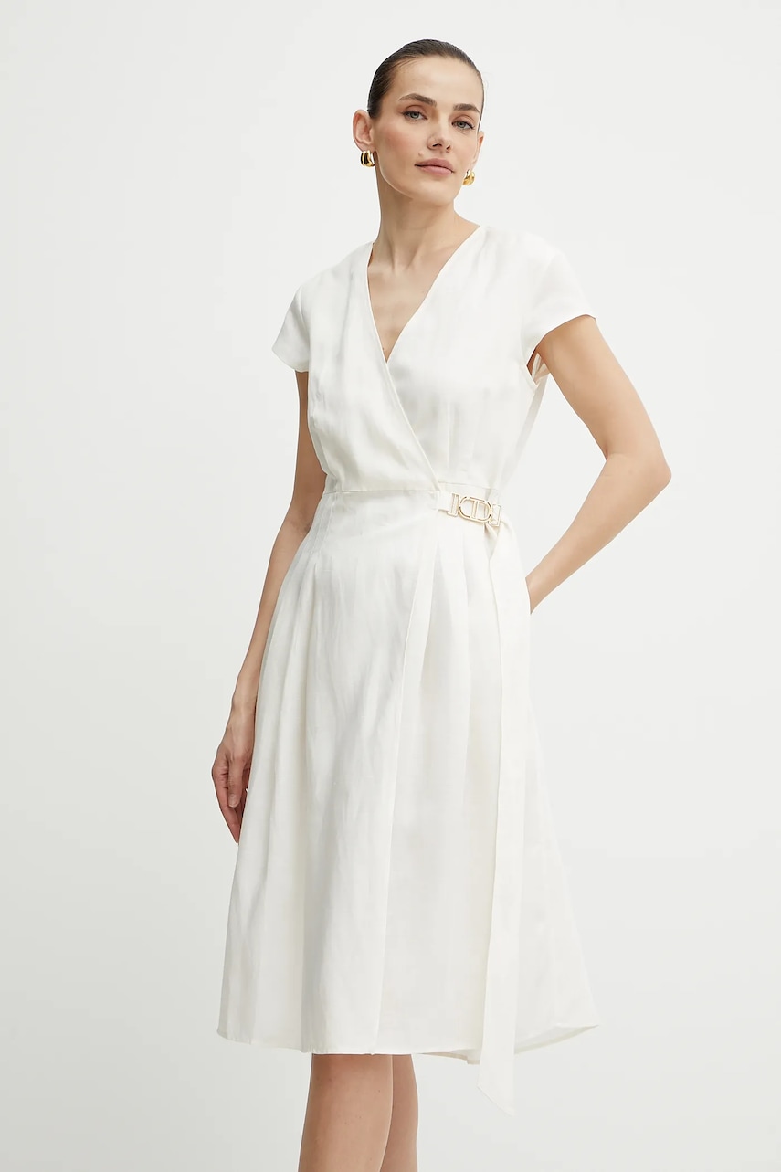 Šaty s příměsí lnu Twinset béžová barva, mini, 251TT2072