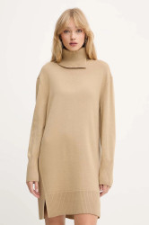 Šaty s příměsí vlny BOSS Orange C_Feringatessa béžová barva, mini, 50550493