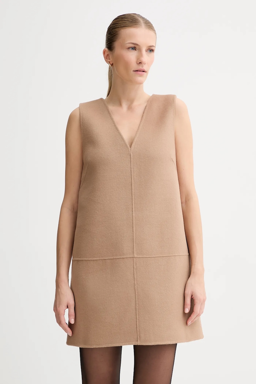Šaty s příměsí vlny Calvin Klein béžová barva, mini, LV044D017G
