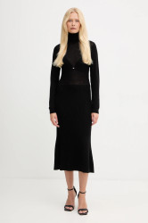 Šaty s příměsí vlny Elisabetta Franchi černá barva, midi, AM30S57E2