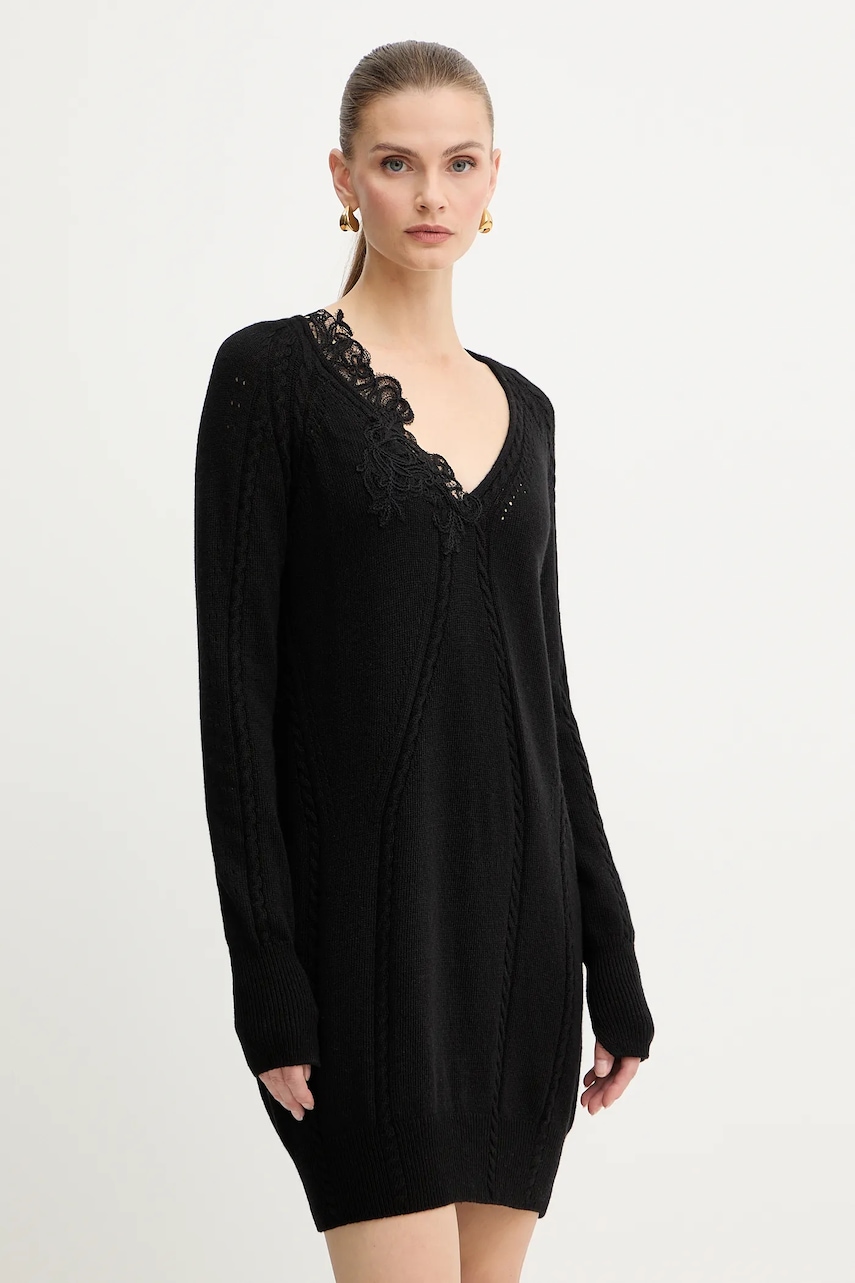 Šaty s příměsí vlny Ermanno Scervino LIFE černá barva, mini, D474Q501APNJG