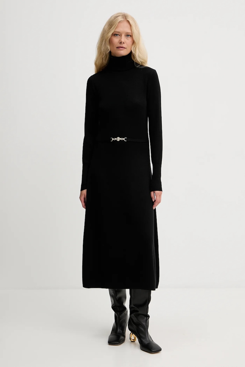 Šaty s příměsí vlny Fracomina černá barva, midi, FR25WD5004K459Q7