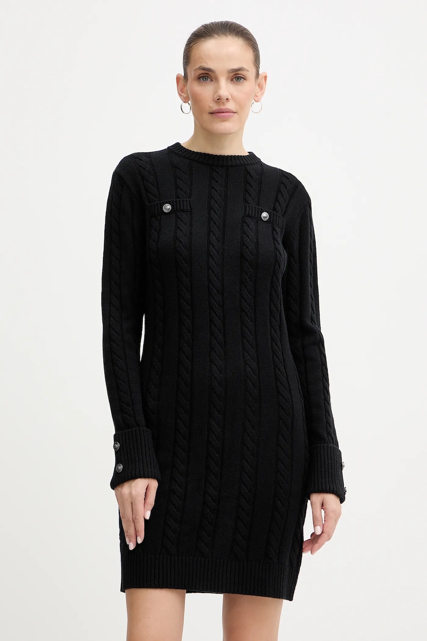 Šaty s příměsí vlny Guess ELSA černá barva, mini, W5BK46 Z1192