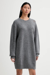 Šaty s příměsí vlny IRO WM33TONINA šedá barva, mini, oversize, TONINA