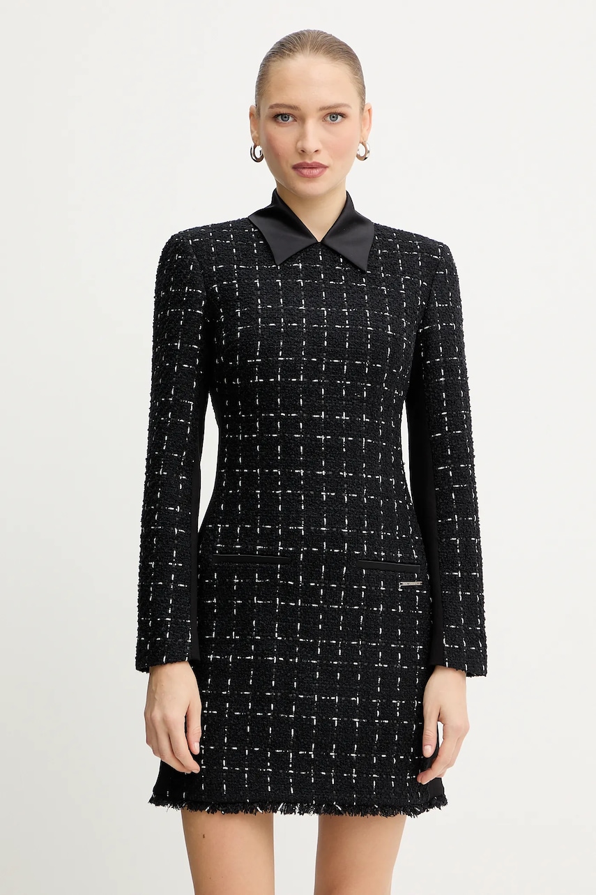 Šaty s příměsí vlny Karl Lagerfeld černá barva, mini, A4W13021