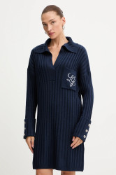 Šaty s příměsí vlny Liu Jo tmavomodrá barva, mini, oversize, MF5049 MA51I