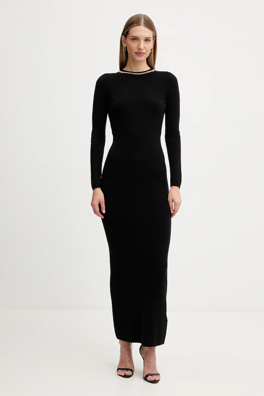 Šaty s příměsí vlny Marciano by Guess ABEL černá barva, maxi, 5BGK03 5782Z