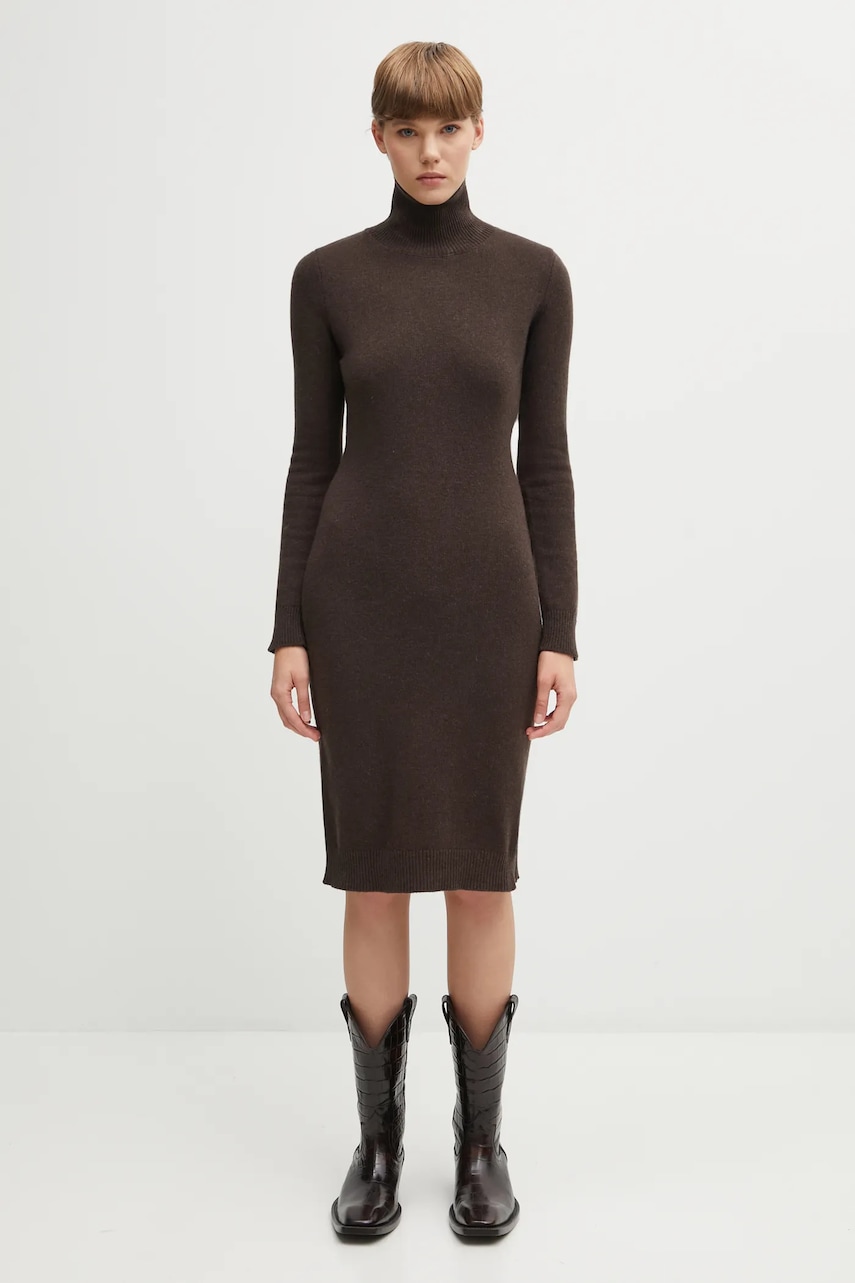 Šaty s příměsí vlny MM6 Maison Margiela hnědá barva, midi, S62DD0054.M13187.144