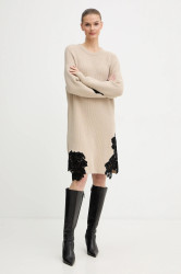 Šaty s příměsí vlny Pinko béžová barva, mini, oversize, 105504 A2R1