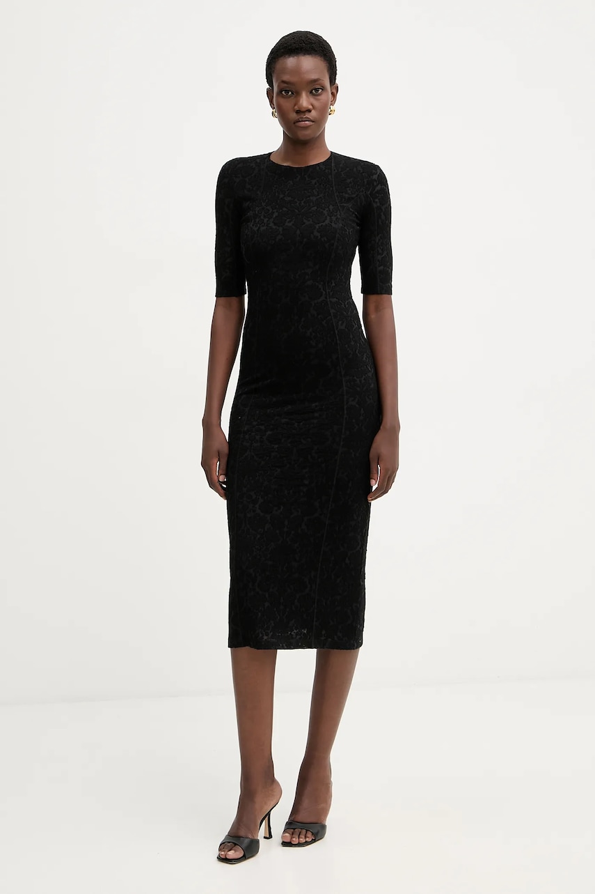 Šaty s příměsí vlny Pinko černá barva, midi, 105653 A2TW