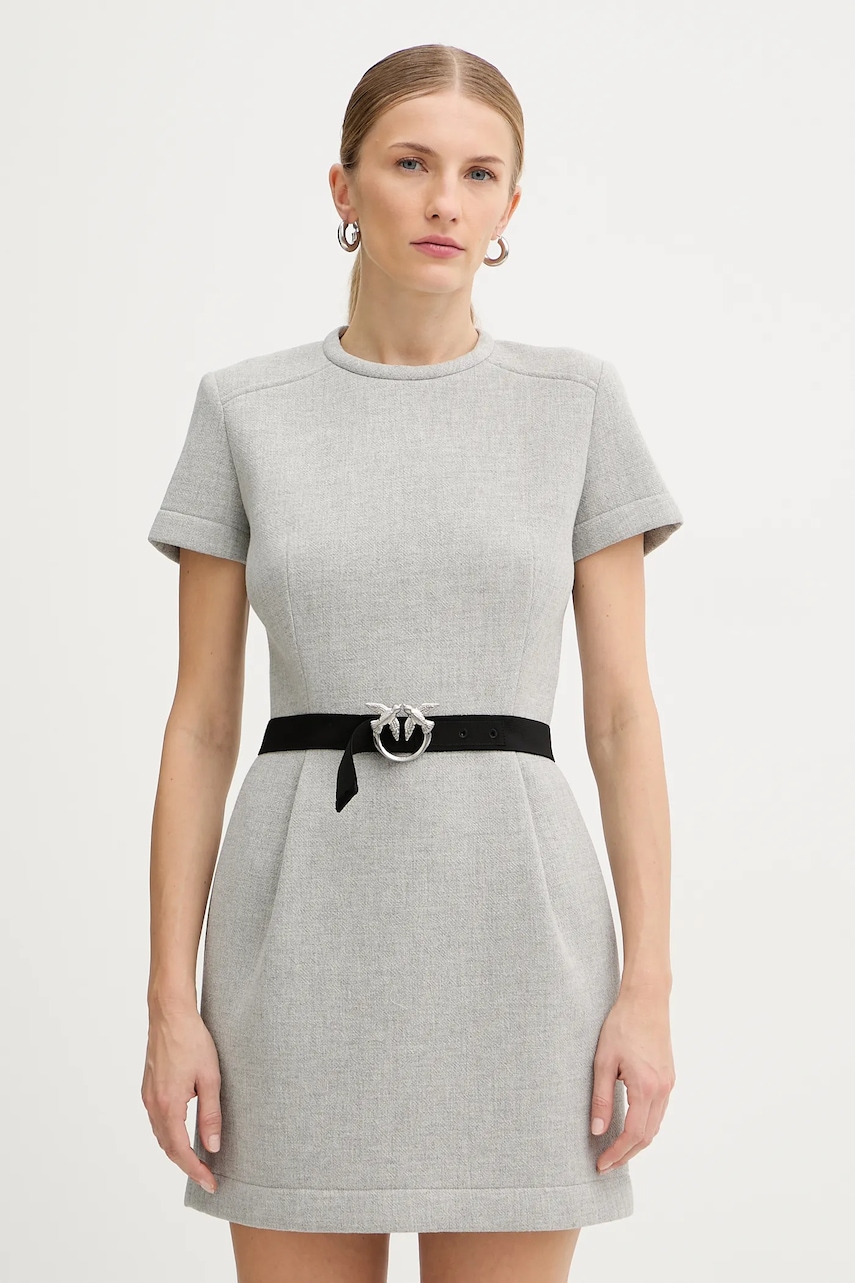 Šaty s příměsí vlny Pinko šedá barva, mini, 106084 A2ZQ