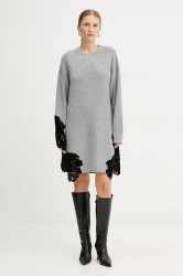 Šaty s příměsí vlny Pinko šedá barva, mini, oversize, 105504 A2R1