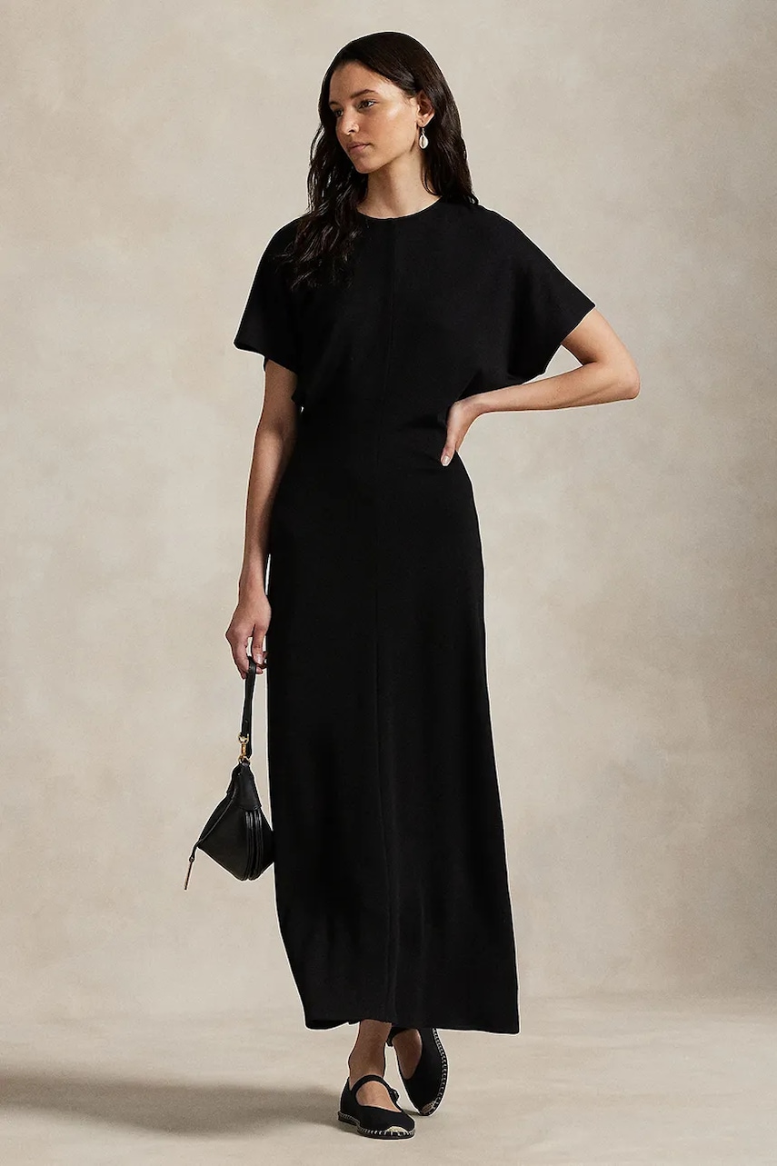 Šaty s příměsí vlny Polo Ralph Lauren černá barva, midi, 211971763