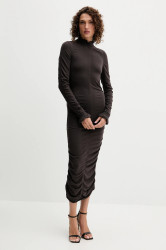 Šaty s příměsí vlny Twinset hnědá barva, maxi, 252TT3152