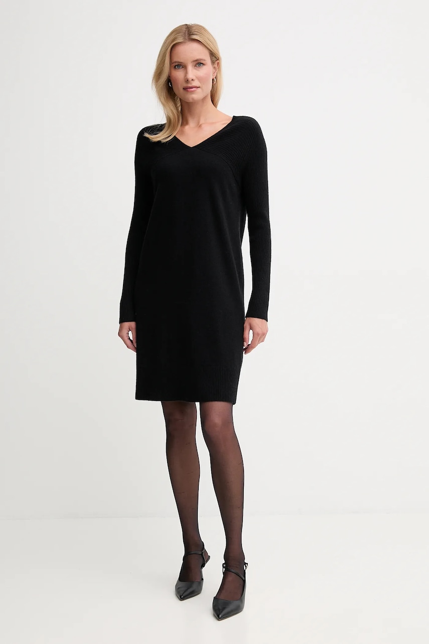 Šaty s příměsí vlny United Colors of Benetton černá barva, mini, 1044DV02C