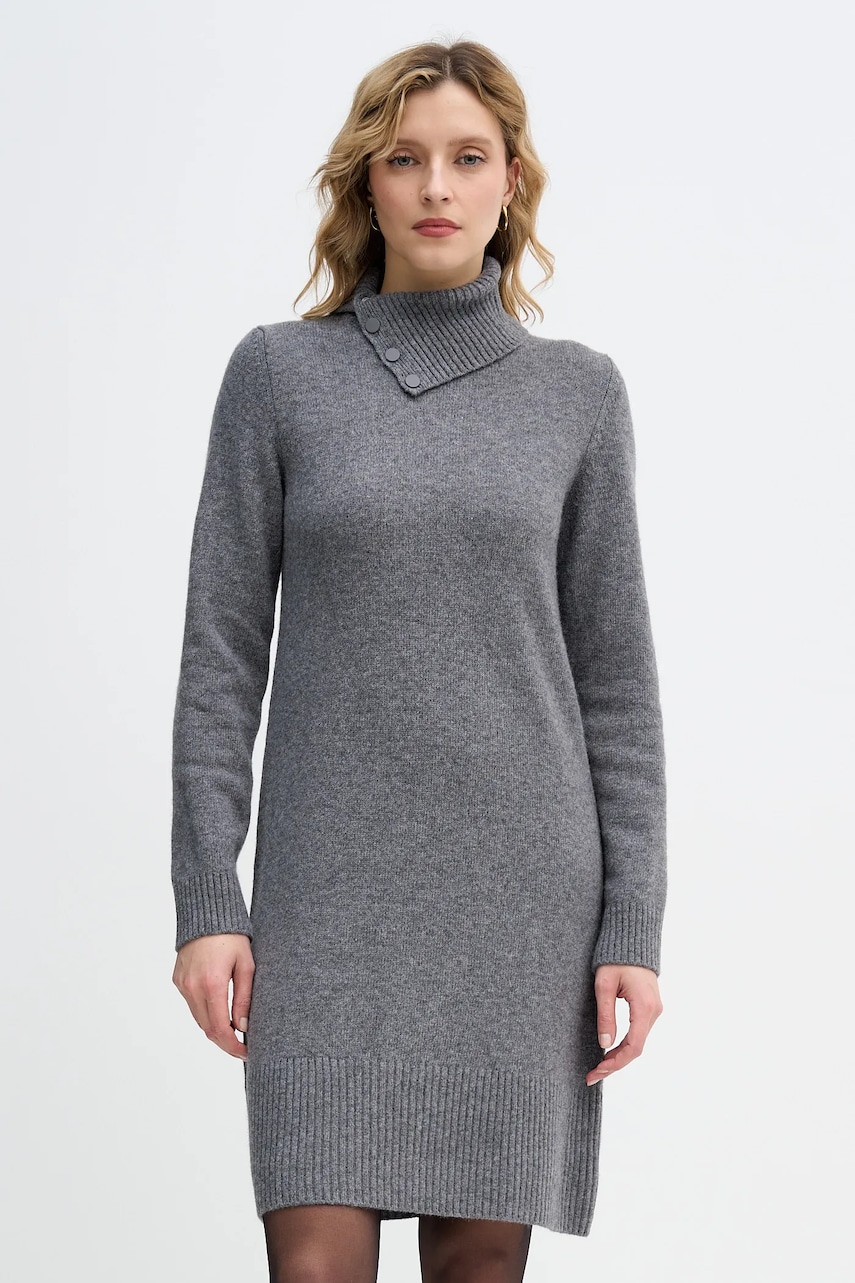 Šaty s příměsí vlny United Colors of Benetton šedá barva, midi, 1444DV02F