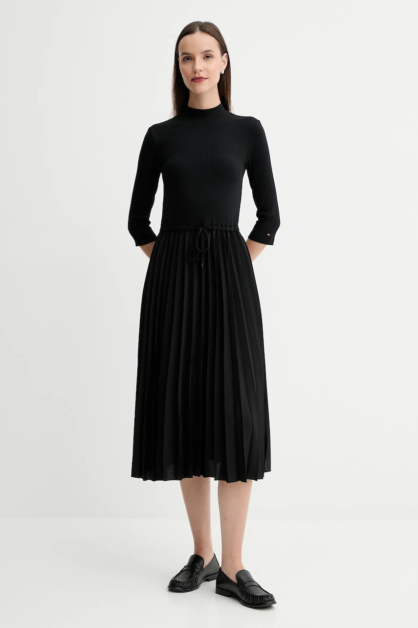 Šaty Tommy Hilfiger černá barva, midi, WW0WW46138