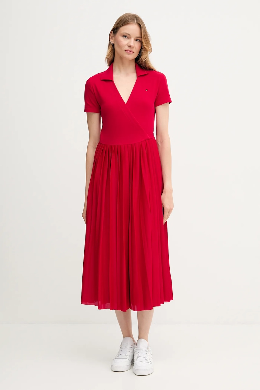 Šaty Tommy Hilfiger červená barva, maxi, WW0WW45733