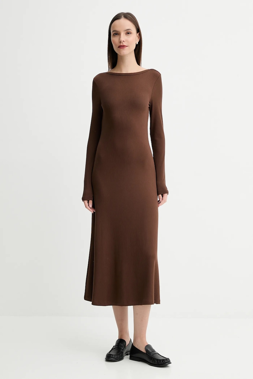 Šaty Tommy Hilfiger hnědá barva, midi, WW0WW47066