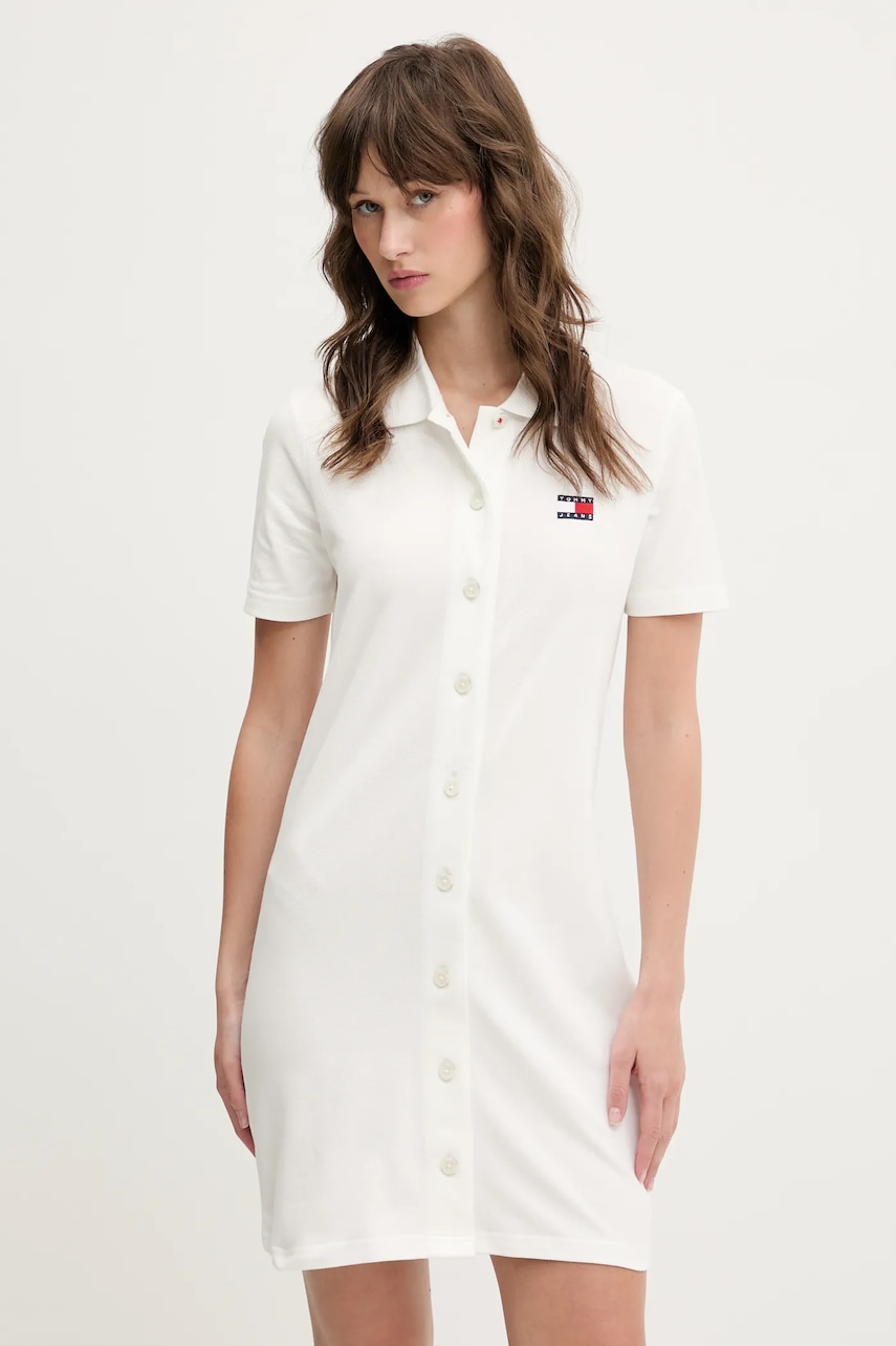 Šaty Tommy Jeans bílá barva, mini, DW0DW20302