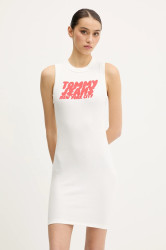 Šaty Tommy Jeans bílá barva, mini, přiléhavé, DW0DW21351