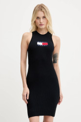Šaty Tommy Jeans černá barva, maxi, přiléhavé, DW0DW20877