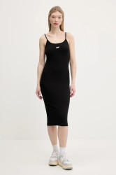 Šaty Tommy Jeans černá barva, midi, přiléhavé, DW0DW20330