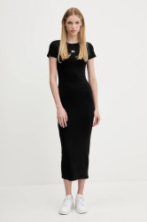 Šaty Tommy Jeans černá barva, midi, přiléhavé, DW0DW20873