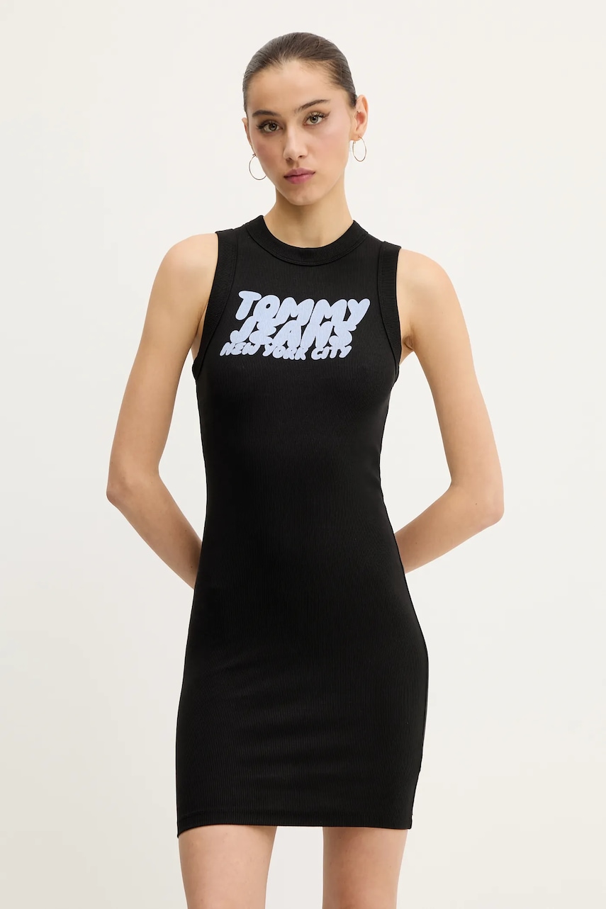 Šaty Tommy Jeans černá barva, mini, přiléhavé, DW0DW21351