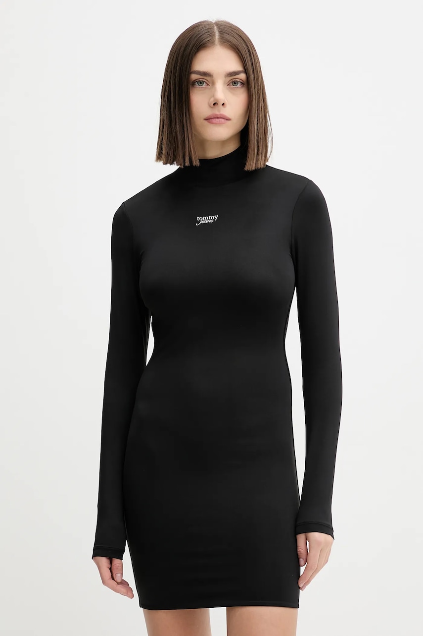 Šaty Tommy Jeans černá barva, mini, přiléhavé, DW0DW21504