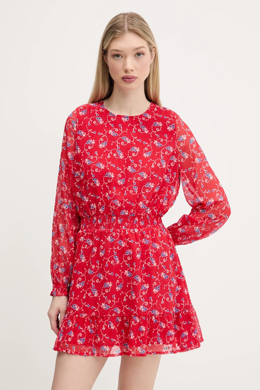 Šaty Tommy Jeans červená barva, mini, DW0DW20338