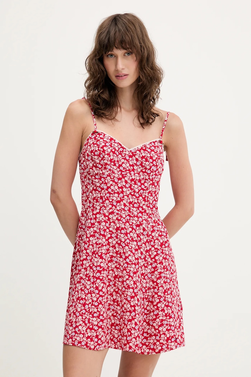 Šaty Tommy Jeans červená barva, mini, DW0DW20880