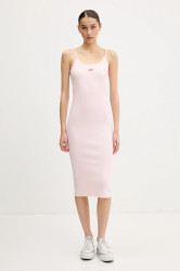 Šaty Tommy Jeans růžová barva, midi, přiléhavé, DW0DW20330