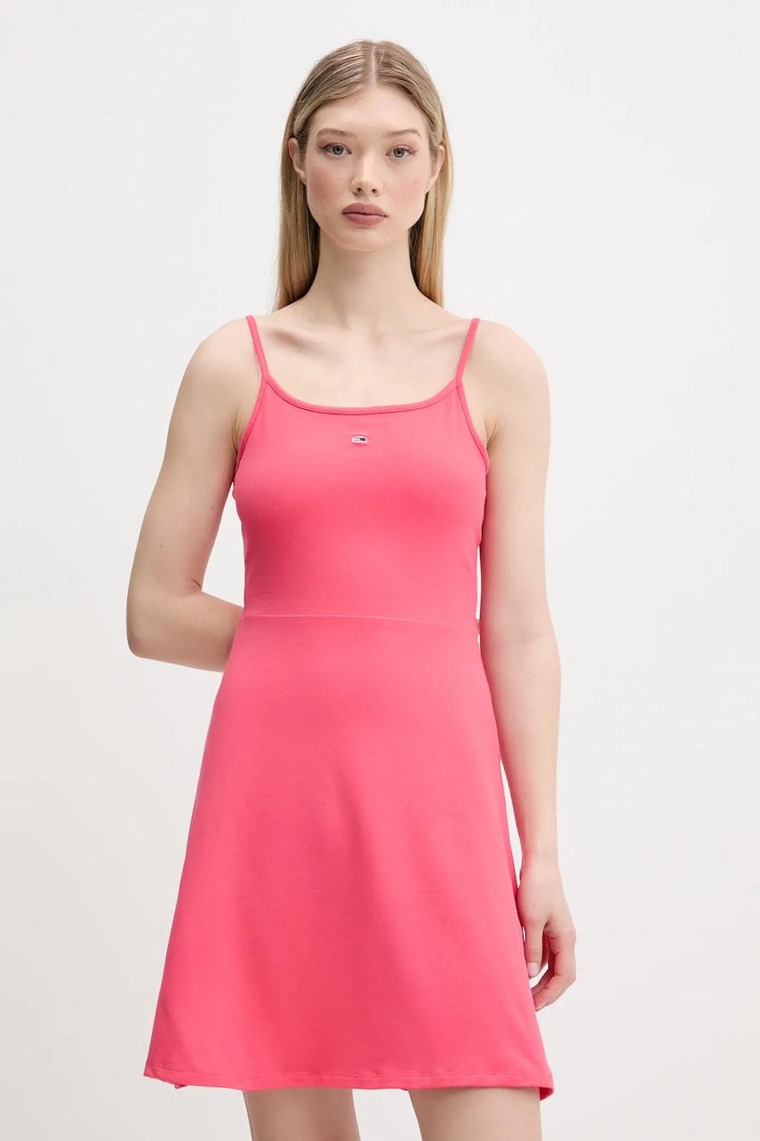 Šaty Tommy Jeans růžová barva, mini, DW0DW21354
