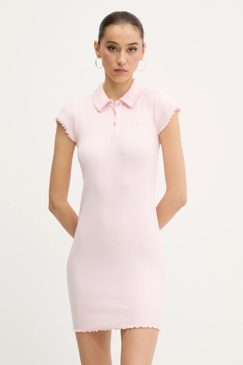 Šaty Tommy Jeans růžová barva, mini, přiléhavé, DW0DW20297