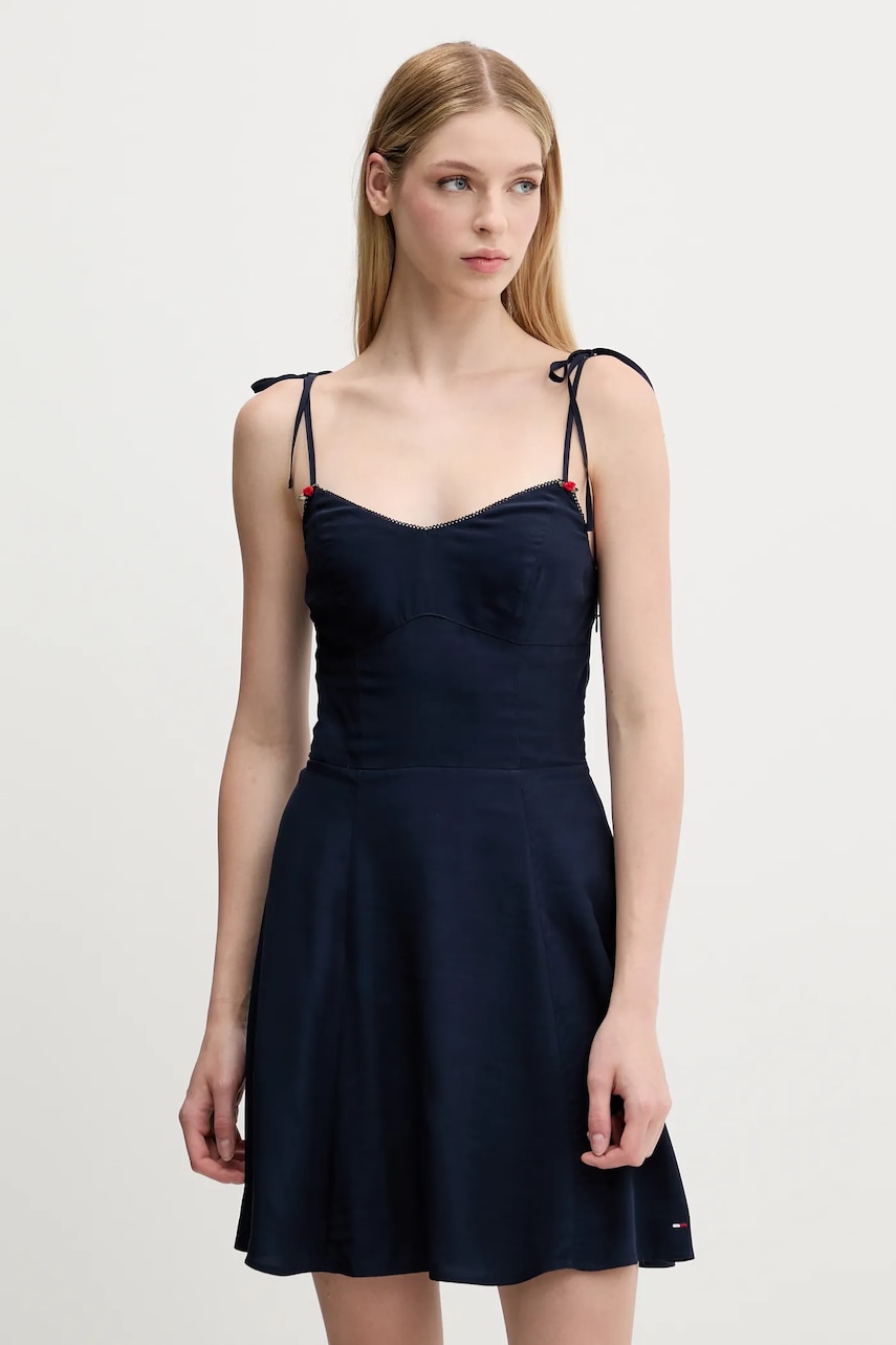 Šaty Tommy Jeans tmavomodrá barva, mini, DW0DW20880