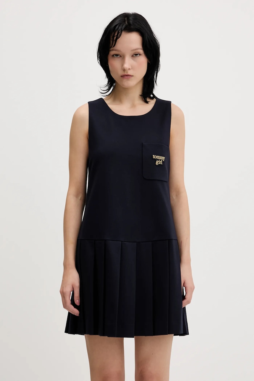 Šaty Tommy Jeans tmavomodrá barva, mini, DW0DW22496