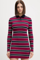 Šaty Tommy Jeans vínová barva, mini, přiléhavé, DW0DW21901