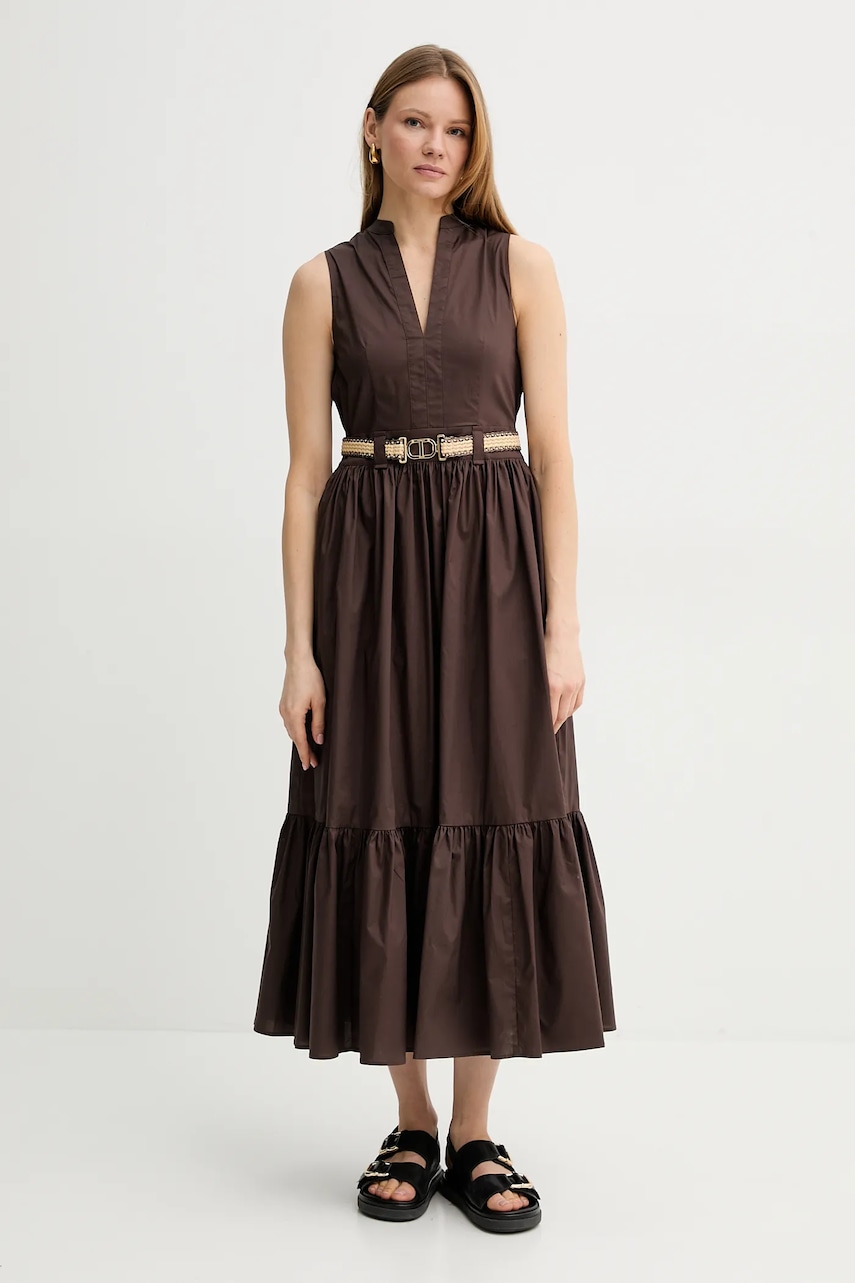 Šaty Twinset hnědá barva, midi, 251TT2101